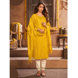 Wedding Special Cotton Kurtis with Bottom Dupatta Set 2XL