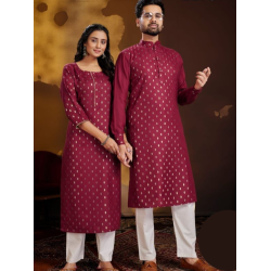 Cotton Couple Dream Foil Print  Men Kurta with Pajama Set