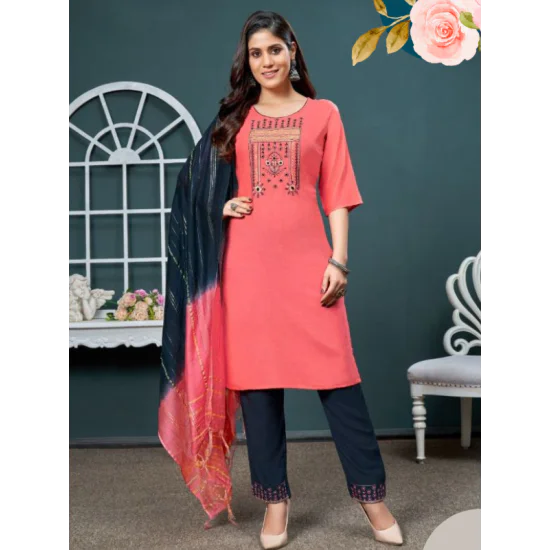 Embroidery Kurtis with Bottom Dupatta Set Embroidery Kurtis with Bottom Dupatta Set