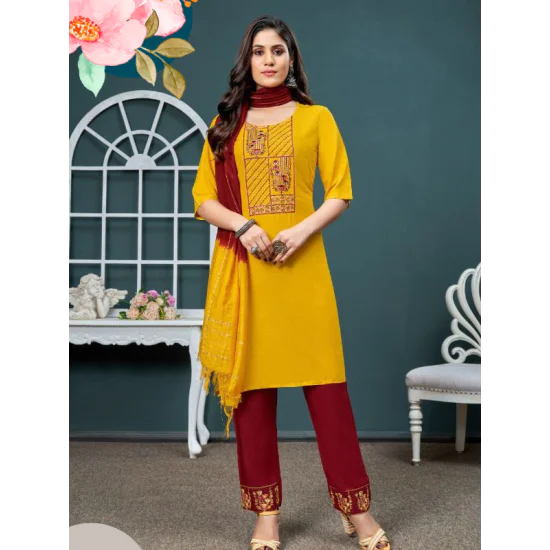 Embroidery Kurtis with Bottom Dupatta Set Embroidery Kurtis with Bottom Dupatta Set