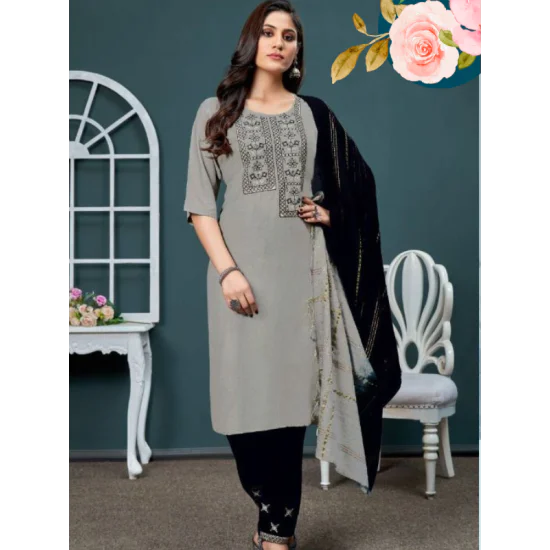 Embroidery Kurtis with Bottom Dupatta Set Embroidery Kurtis with Bottom Dupatta Set