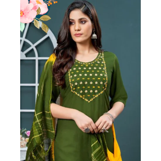 Embroidery Kurtis with Bottom Dupatta Set Embroidery Kurtis with Bottom Dupatta Set