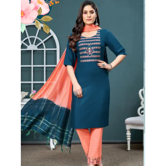 Embroidery Kurtis with Bottom Dupatta Set Embroidery Kurtis with Bottom Dupatta Set