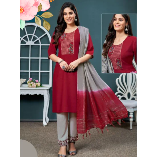 Embroidery Kurtis with Bottom Dupatta Set Embroidery Kurtis with Bottom Dupatta Set