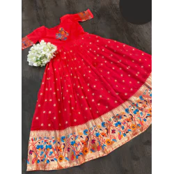 Latest Classic Paithani Red Readymade Long Gown