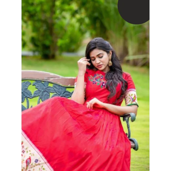पैठणी साडीचा लॉन्ग वन पीस ड्रेस || paithani saree long one piece dress  cutting and stiching 😍 - YouTube