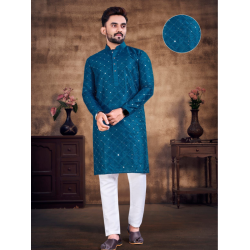 Cotton Mirror Work Men's Kurta with Pajama Set Medium