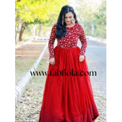 Georgette Red Embroidery  Party Gown