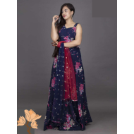 Floral Print Crop Top Lehenga With Dupatta