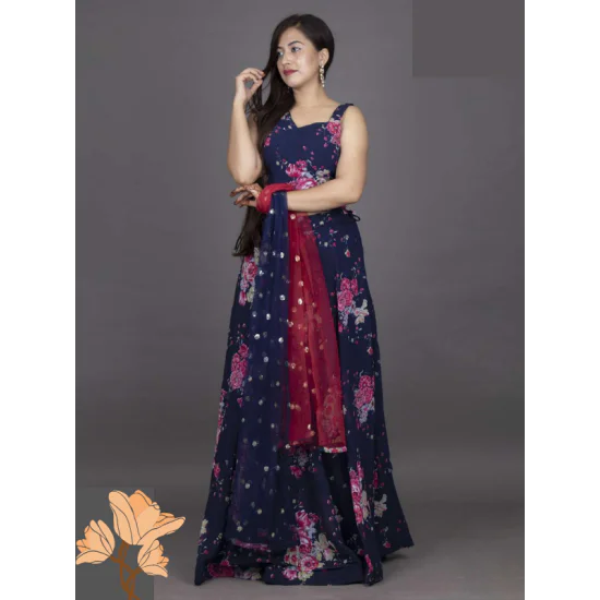 Floral Print Crop Top Lehenga With Dupatta Floral Print Crop Top Lehenga With Dupatta