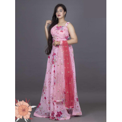 Floral Print Crop Top Lehenga With Dupatta