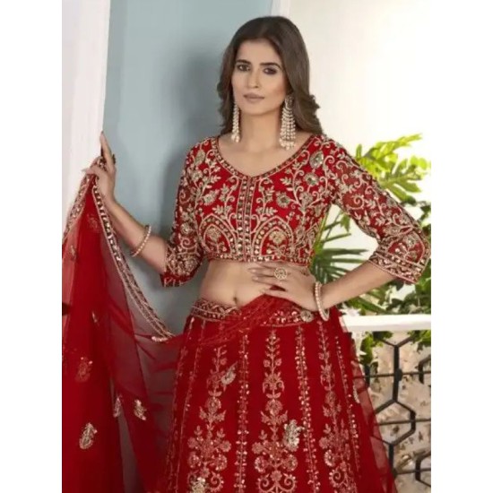 Designer Butterfly Net Fancy Sequins Cording Embroidery Lehenga Choli Readymade