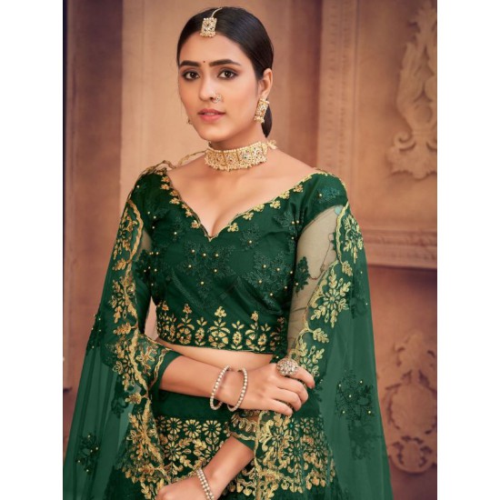 Designer Net Embroidery Pearl Embellished Lehenga Choli Readymade
