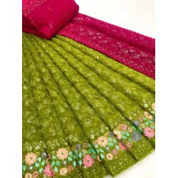 Designer Organza Silk Half Saree Sequins Embroidery Lehenga Choli Readymade