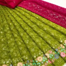 Designer Organza Silk Half Saree Sequins Embroidery Lehenga Choli Readymade