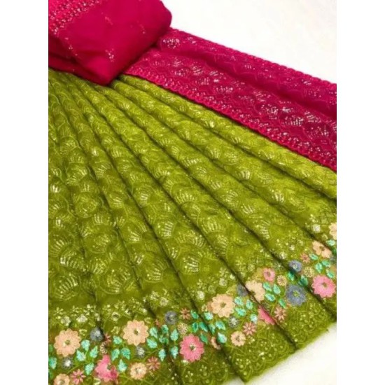 Designer Organza Silk Half Saree Sequins Embroidery Lehenga Choli Readymade