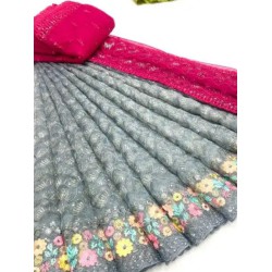 Designer Organza Silk Sequins Embroidery Half Saree Lehenga Choli Readymade