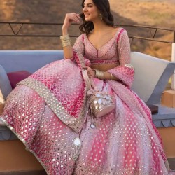 Georgette Floral Heavy Embroidery Sequins Umbrella Lehenga Choli Readymade