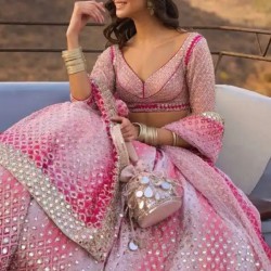 Georgette Floral Heavy Embroidery Sequins Umbrella Lehenga Choli Readymade