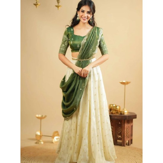 Traditional Festive Vichitra Silk Blouse with Embroidery Half Saree Readymade