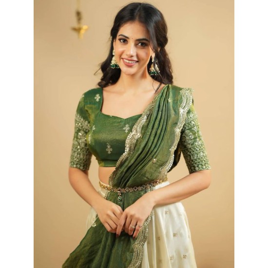 Traditional Festive Vichitra Silk Blouse with Embroidery Half Saree Readymade