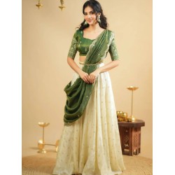 Traditional Festive Vichitra Silk Blouse with Embroidery Half Saree Readymade