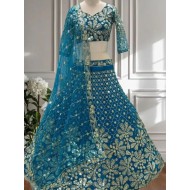 Bridal Net Heavy Embroidery Teal Blue Lehenga Choli Readymade
