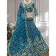 Bridal Net Heavy Embroidery Teal Blue Lehenga Choli Readymade