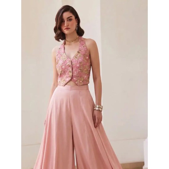 Beautiful Soft Silk Waistcoats Palazzo Suits Sets
