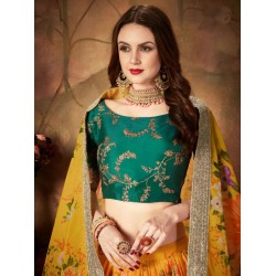 Beautiful Yellow Green Floral Embroidery Lehenga Choli Readymade