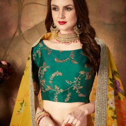 Beautiful Yellow Green Floral Embroidery Lehenga Choli Readymade