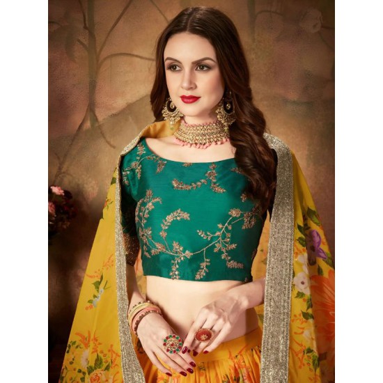Beautiful Yellow Green Floral Embroidery Lehenga Choli Readymade