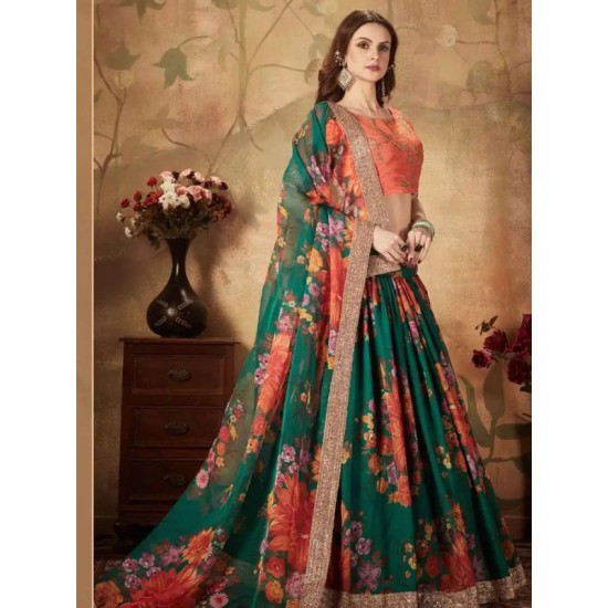 Beautiful Yellow Green Floral Embroidery Lehenga Choli Readymade