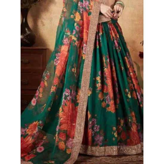Beautiful Yellow Green Floral Embroidery Lehenga Choli Readymade