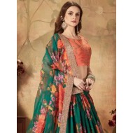 Beautiful Yellow Green Floral Embroidery Lehenga Choli Readymade