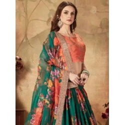 Beautiful Yellow Green Floral Embroidery Lehenga Choli Readymade