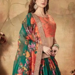 Beautiful Yellow Green Floral Embroidery Lehenga Choli Readymade