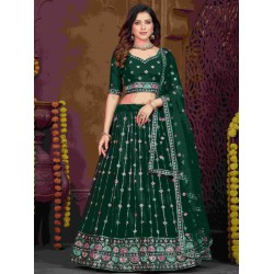 Georgette Floral Heavy Embroidery Green Umbrella Lehenga Choli Readymade