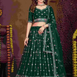 Georgette Floral Heavy Embroidery Green Umbrella Lehenga Choli Readymade