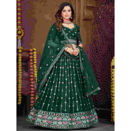 Georgette Floral Heavy Embroidery Green Umbrella Lehenga Choli Readymade