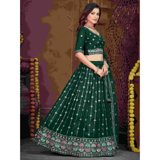 Georgette Floral Heavy Embroidery Green Umbrella Lehenga Choli Readymade