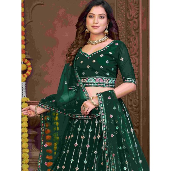 Georgette Floral Heavy Embroidery Green Umbrella Lehenga Choli Readymade