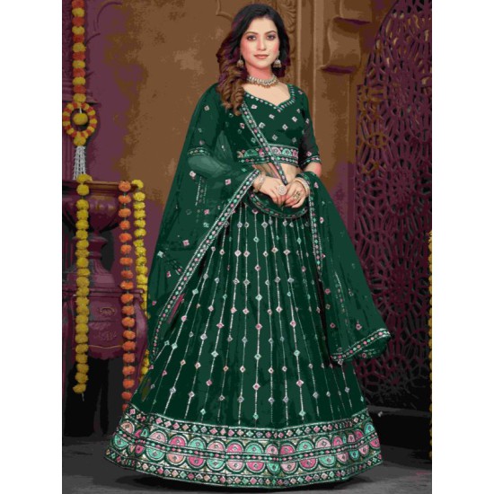 Georgette Floral Heavy Embroidery Green Umbrella Lehenga Choli Readymade