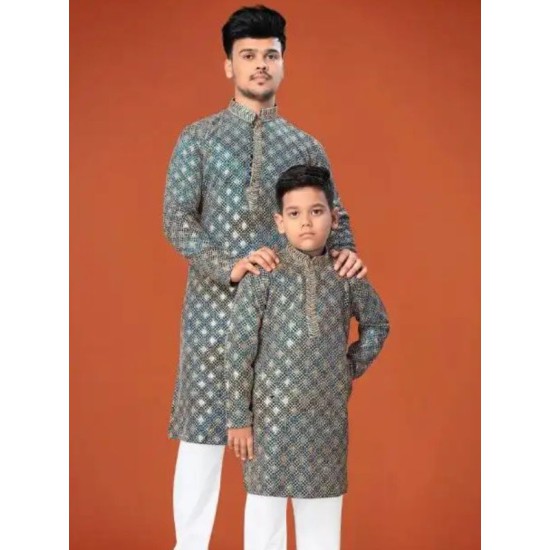 Heavy Embroidery Sequence Rayon Men's Kurta with Pajama Set