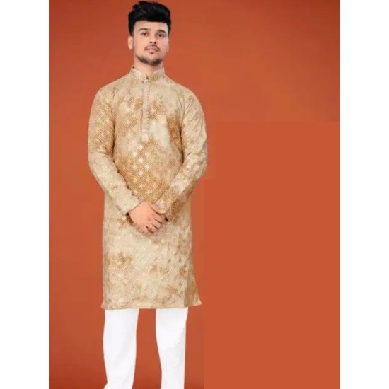 Heavy Embroidery Sequence Rayon Men's Kurta with Pajama Set