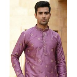Designer Silk Sequence Embroidery Purple Men's Kurta with Pajama Set