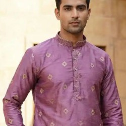 Designer Silk Sequence Embroidery Purple Men's Kurta with Pajama Set
