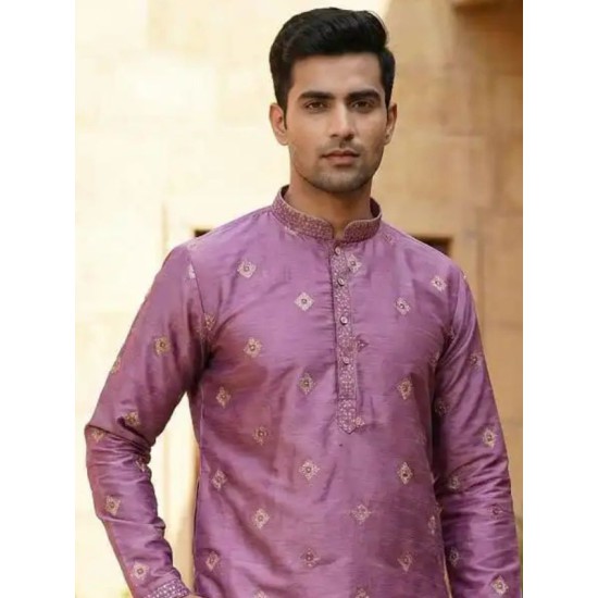 Designer Silk Sequence Embroidery Purple Men's Kurta with Pajama Set