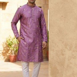 Designer Silk Sequence Embroidery Purple Men's Kurta with Pajama Set