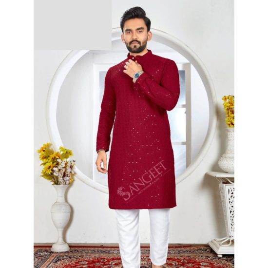 Rayon Chicken Sifli Sequence Designer Men Kurta with Pajama